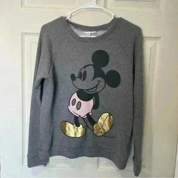 Disney Mickey Mouse Grey/Pink/Gold Women’s Soft Long Sleeve Crew Neck Sz S - Picture 1 of 9